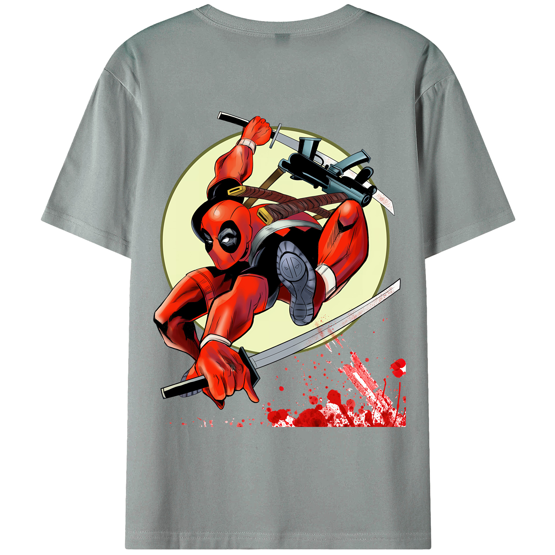 （画像用） Deadpool デッドプール 綿100％ メンズ半袖Tシャツ（バックプリント） 通気性